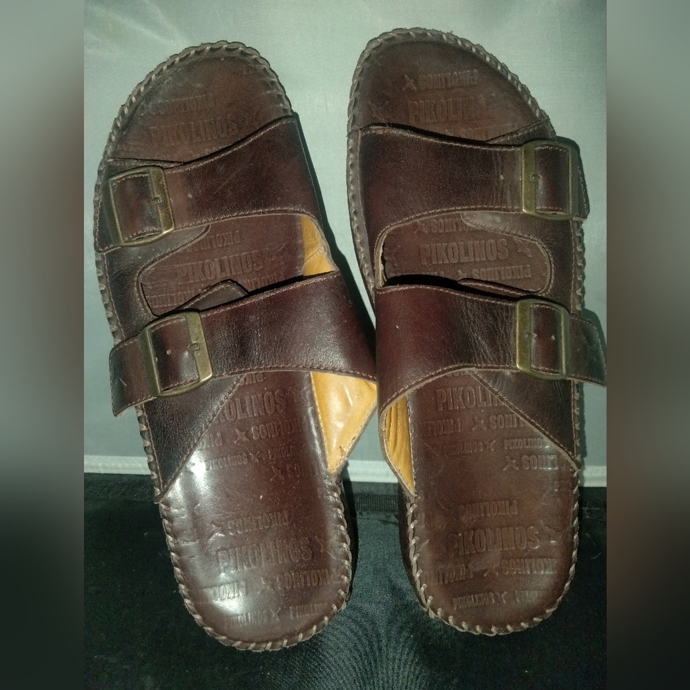 Men's Pikolinos brown leather slide sandals size 42 10/11